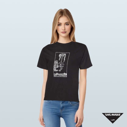 Model wearing ACE OF SWORDS Tarot Black T-Shirt