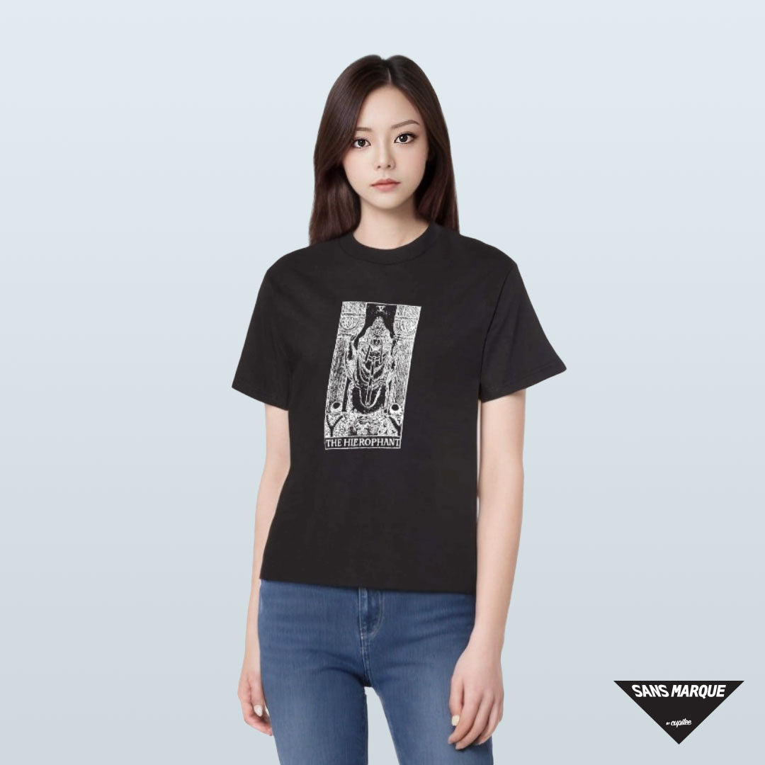 Model wearing THE HIEROPHANT Tarot Black T-Shirt