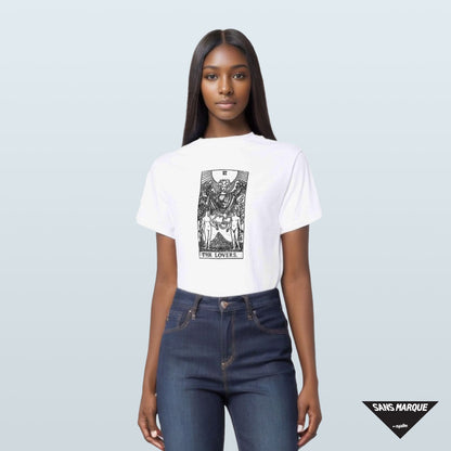 Model wearing THE LOVERS Tarot White T-Shirt