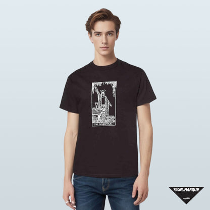 Model wearing THE MAGICIAN Tarot Black T-Shirt