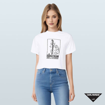 Model wearing ACE OF WANDS Tarot White T-Shirt