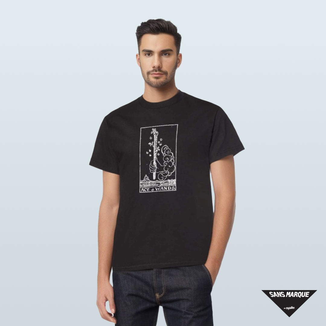 Model wearing ACE OF WANDS Tarot Black T-Shirt