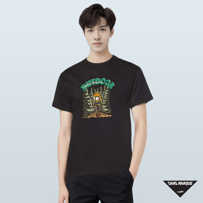 Model wearing LEGENDARY HIKING TRAILS Expedition Black T-Shirt