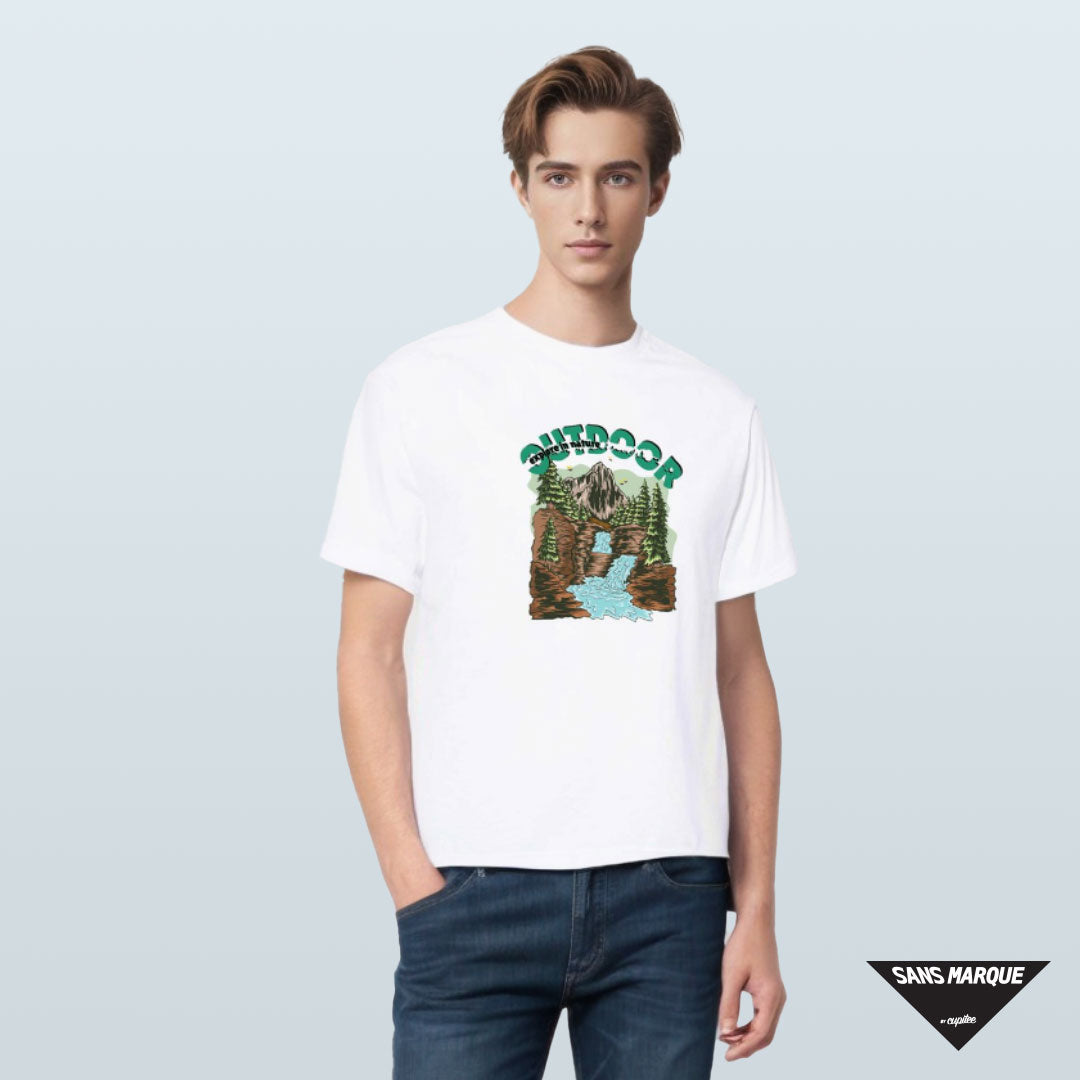 Model wearing EXPLORE IN NATURE Expedition White T-Shirt