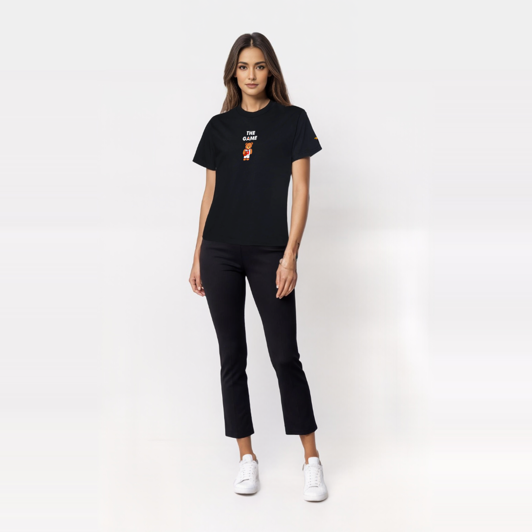 Model wearing The Game of Basketball (Rework) Love Black T-Shirt