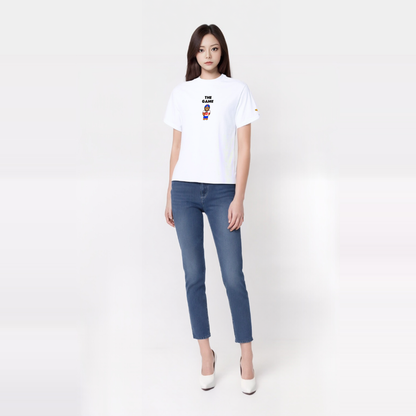 Model wearing The Game of Football (Rework) Love White T-Shirt