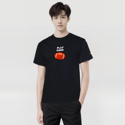 Work Hard, Play Hard Football (Rework) Love Black T-Shirt