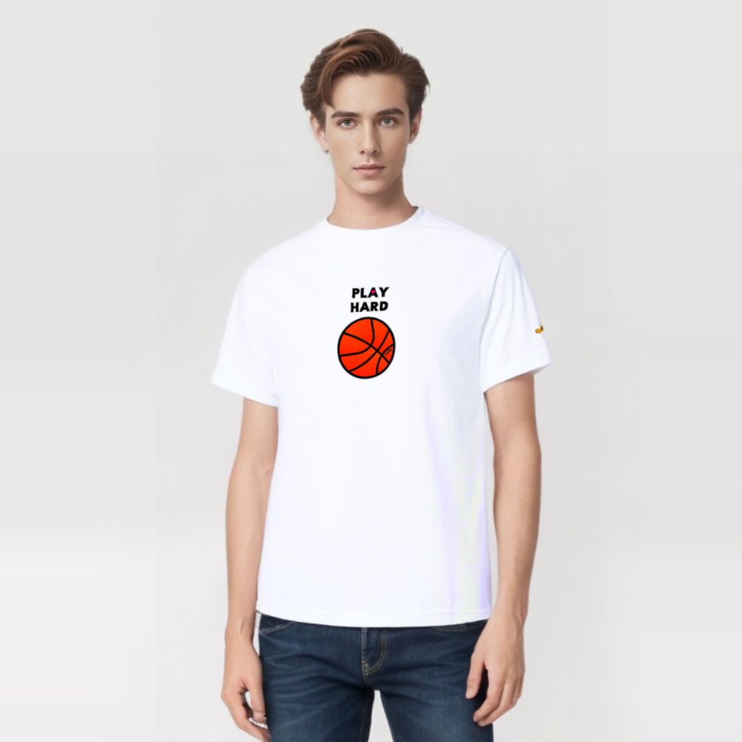 Work Hard, Play Hard Basketball (Rework) Love White T-Shirt