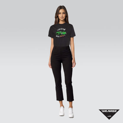 Female Model wearing Lowered Now, What Next? GT86 Green Black T-Shirt