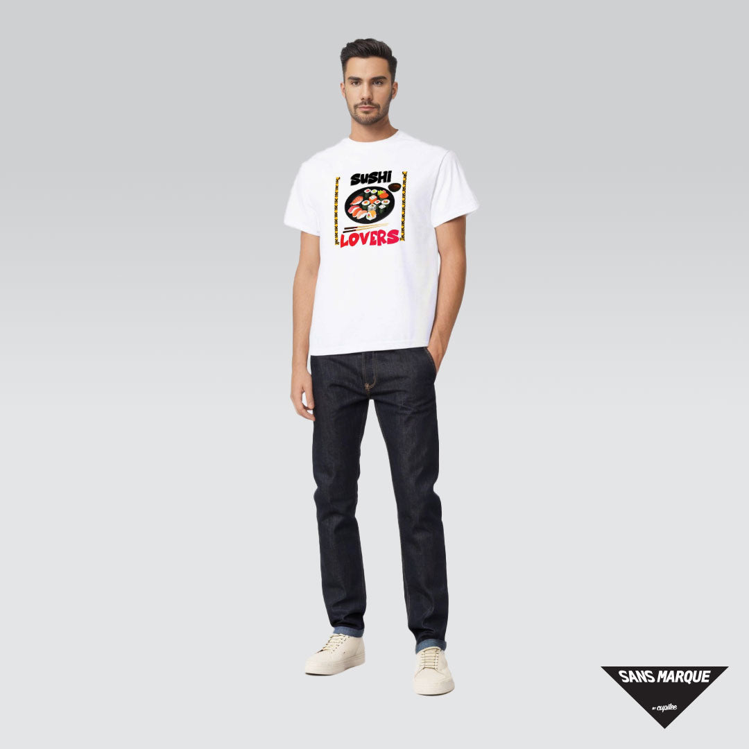 Male Model wearing Sushi Lovers White T-shirt