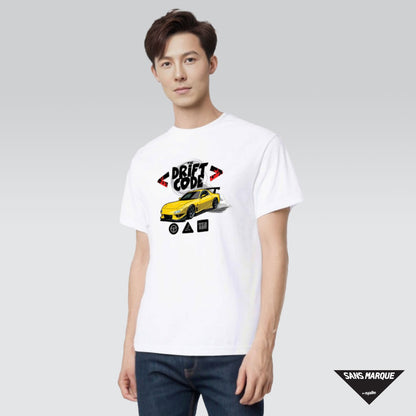 Male model wearing The Drift Code FD Yellow White T-Shirt