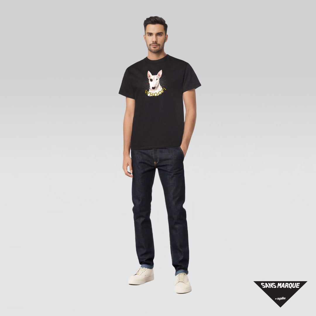 Model wearing Bull Terrier Personalized Blalck T-Shirt