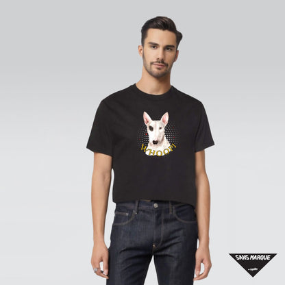 Model wearing Bull Terrier Personalized Blalck T-Shirt