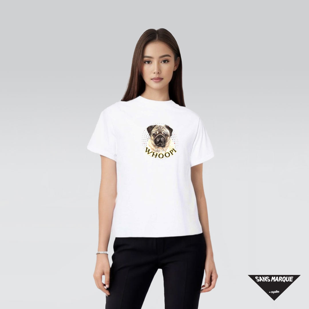 Model wearing Pug Personalized White T-Shirt