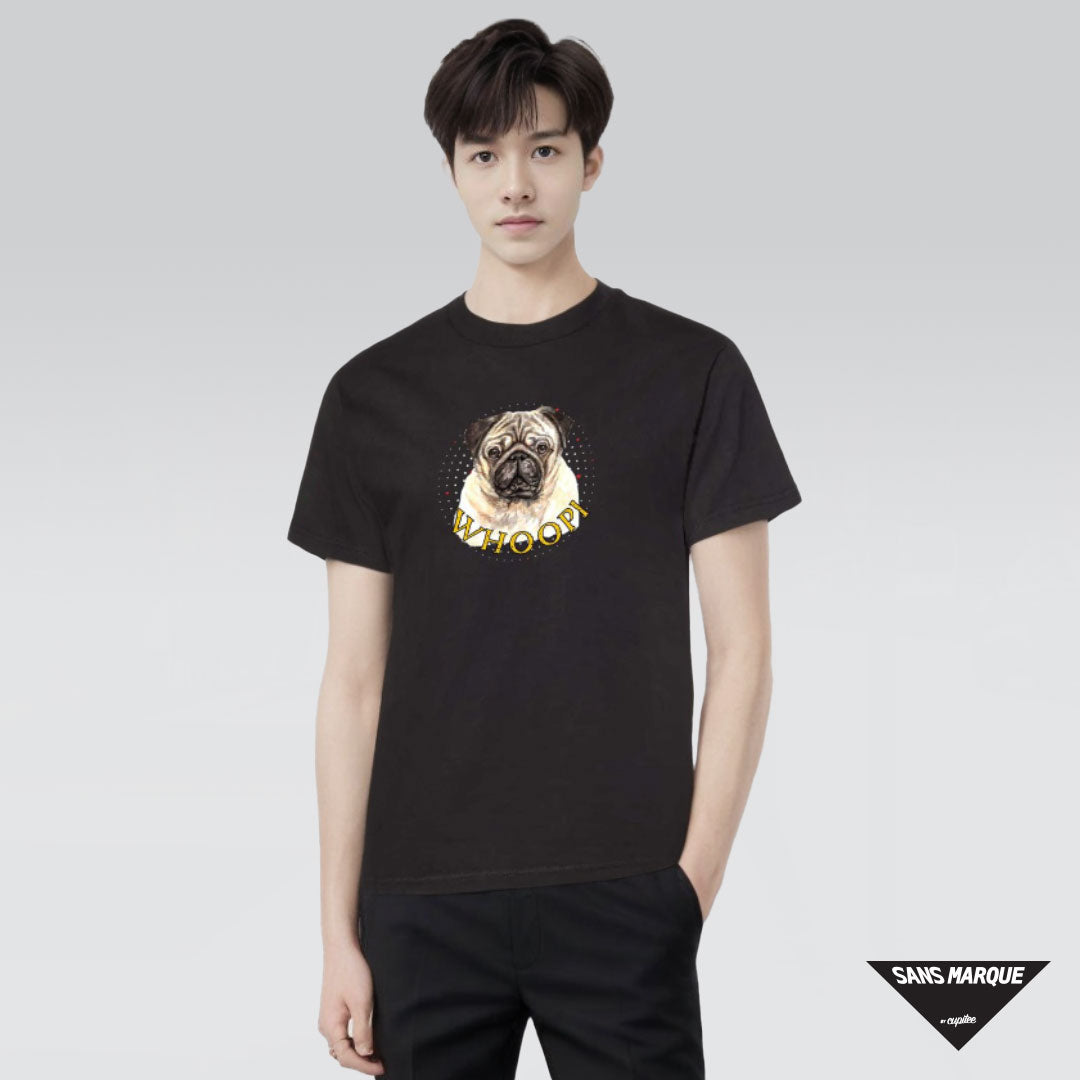 Model wearing Pug Personalized Black T-Shirt