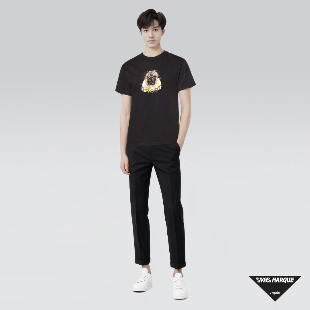 Model wearing Pug Personalized Black T-Shirt