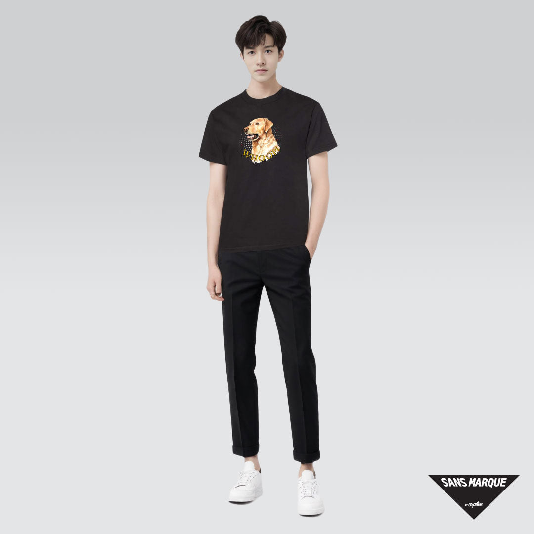 Model wearing Labrador Retriever Personalized Black T-Shirt