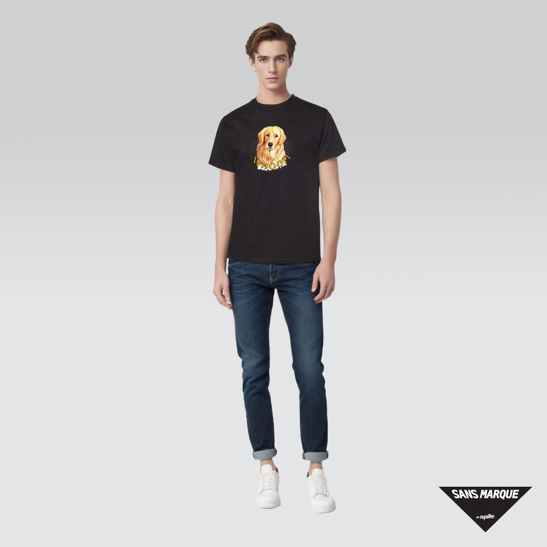 Model wearing Golden Retriever Personalized Black T-Shirt