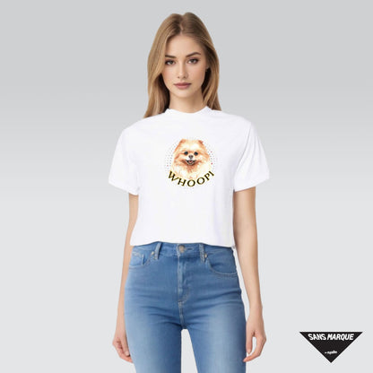 Model wearing Pomeranian Personalized  White T-Shirt