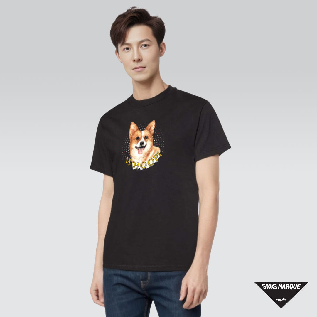 Model wearing Welsh Corgi Personalized Black T-Shirt