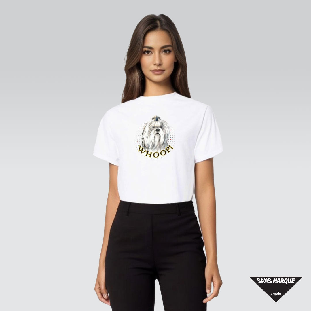 Model wearing Shih Tzu Personalized White T-Shirt