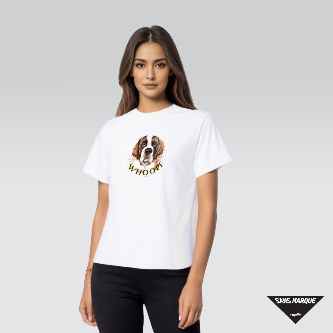 Model wearing Saint Bernard Personalized White T-Shirt