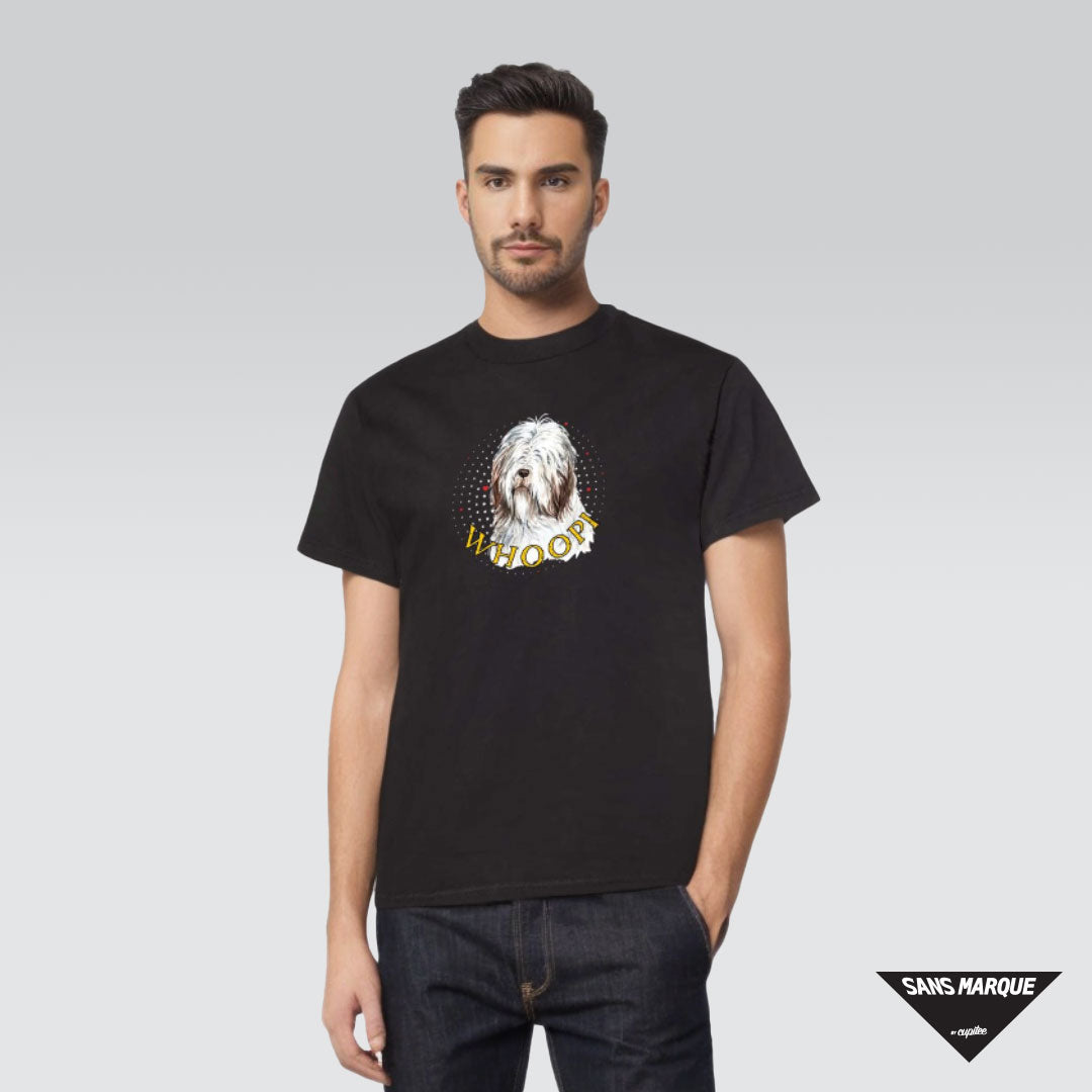 Model wearing Bearded Collie Personalized Black T-Shirt