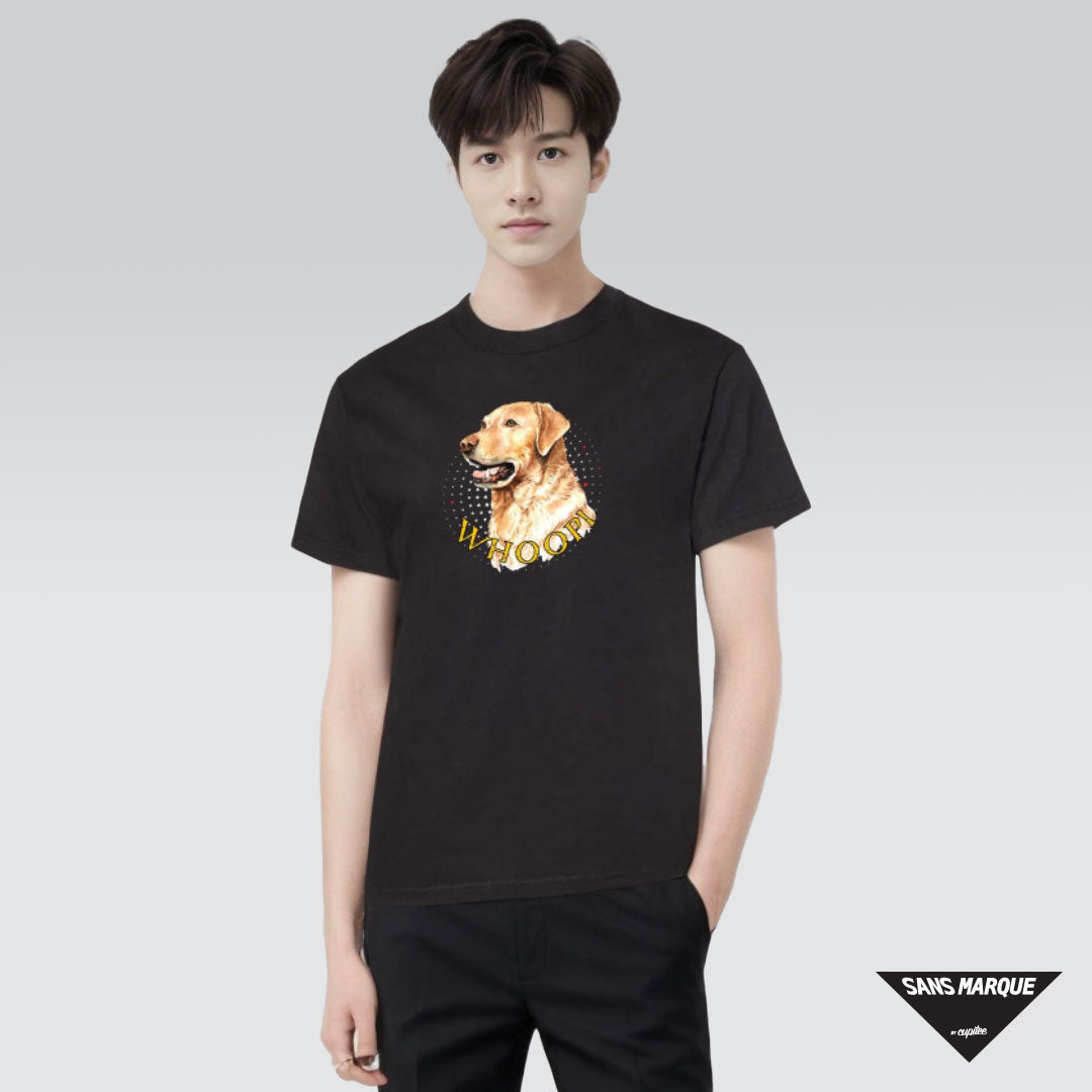 Model wearing Labrador Retriever Personalized Black T-Shirt