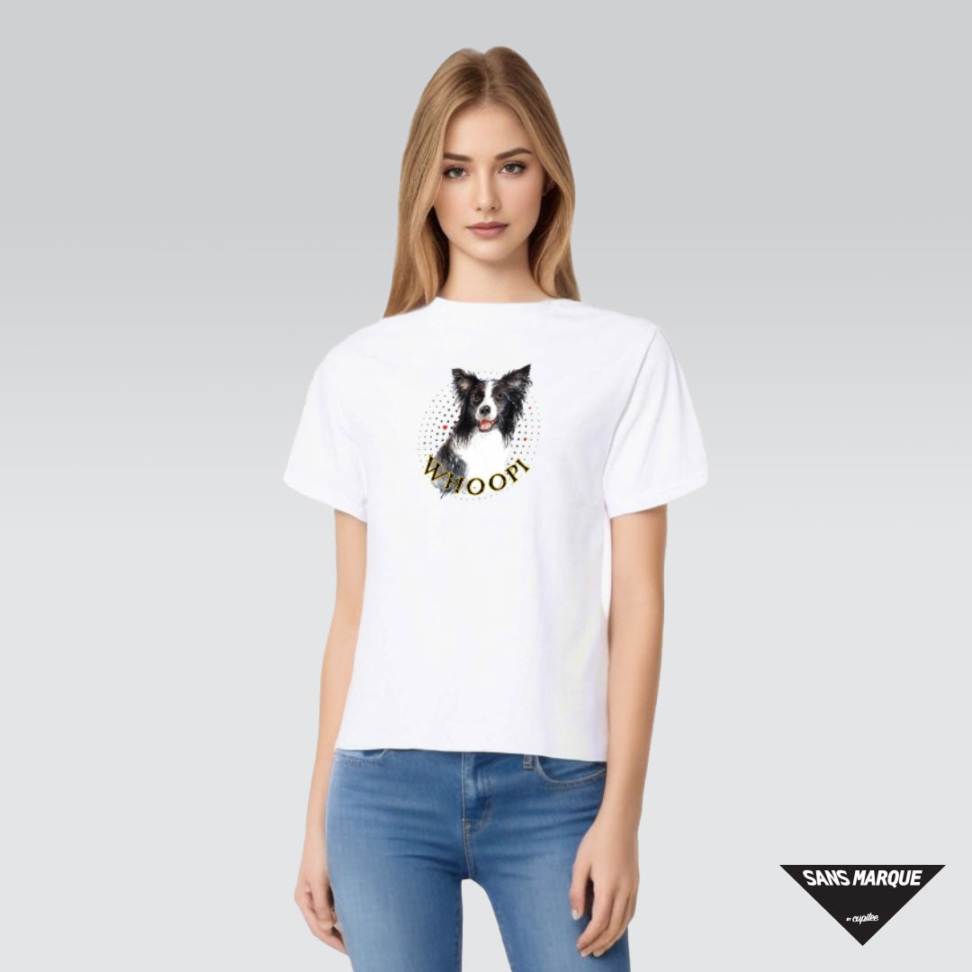 Model wearing Border Collie Personalized White T-Shirt