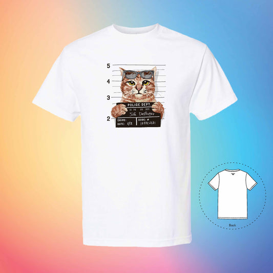 BUSTED MUGSHOT | Meow T-Shirt (White)