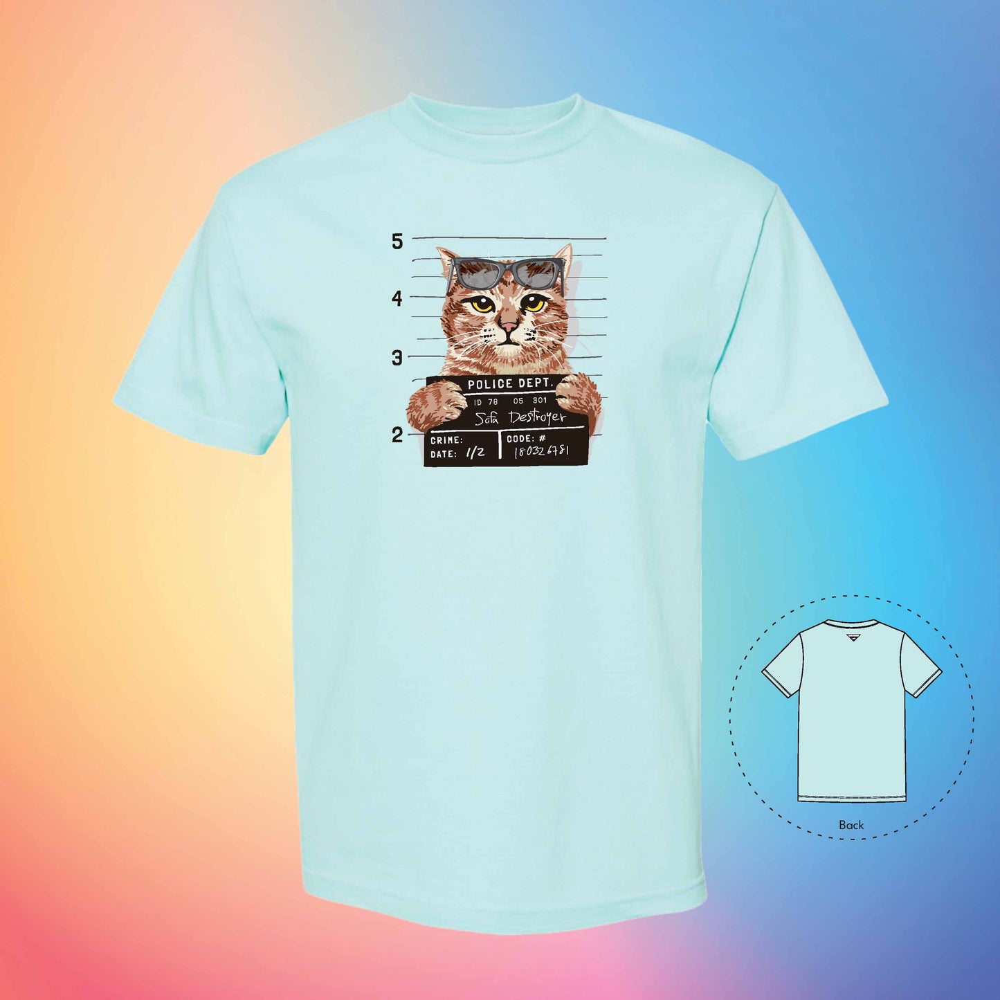 BUSTED MUGSHOT | Meow T-Shirt (Celadon)