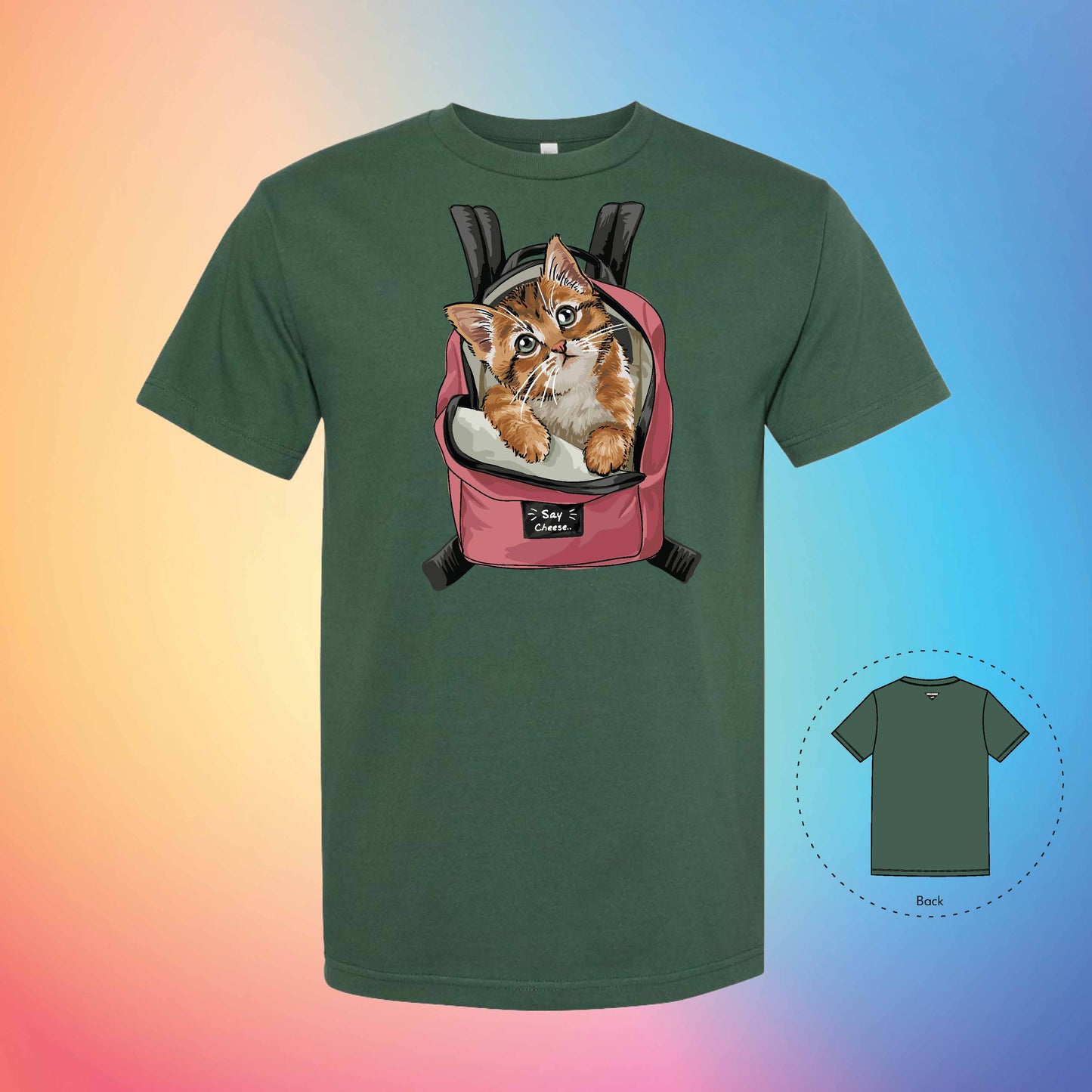 ANTI-LONE BACKPACK | Meow T-Shirt (Forest Green)