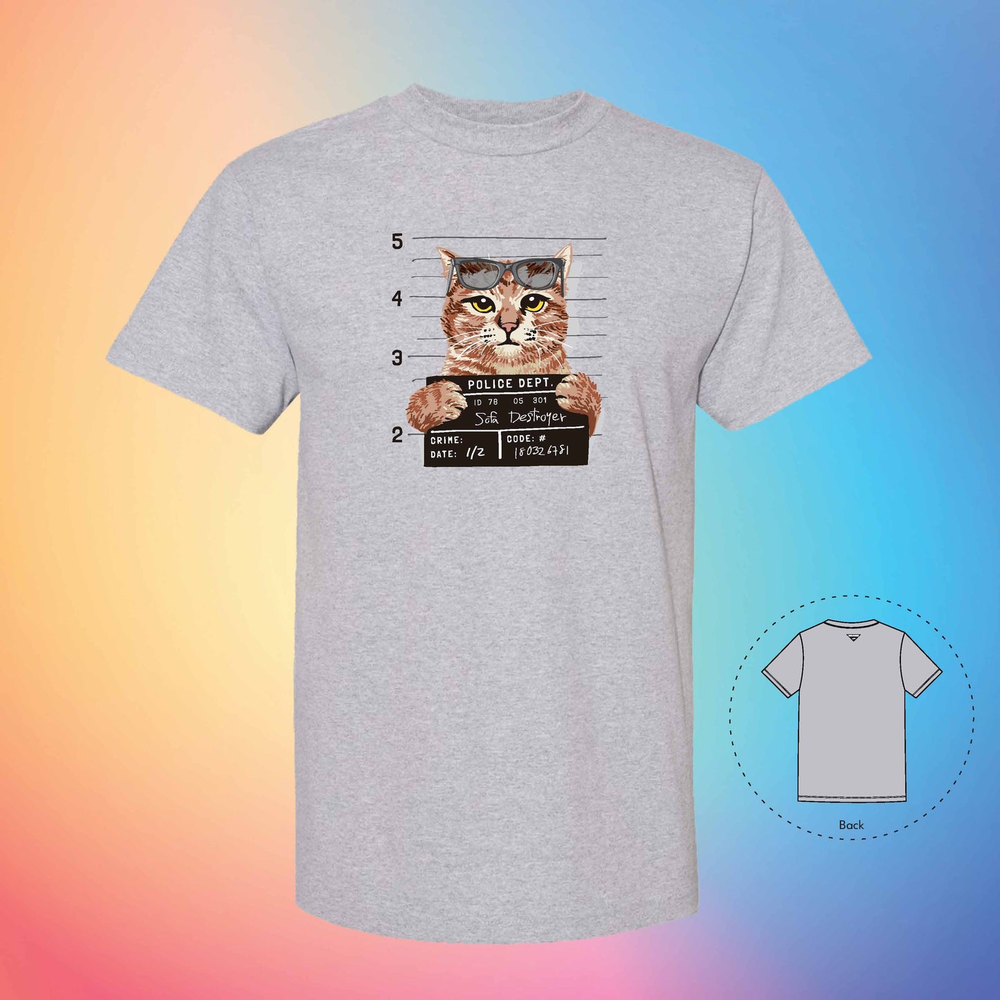 BUSTED MUGSHOT | Meow T-Shirt (Grey)