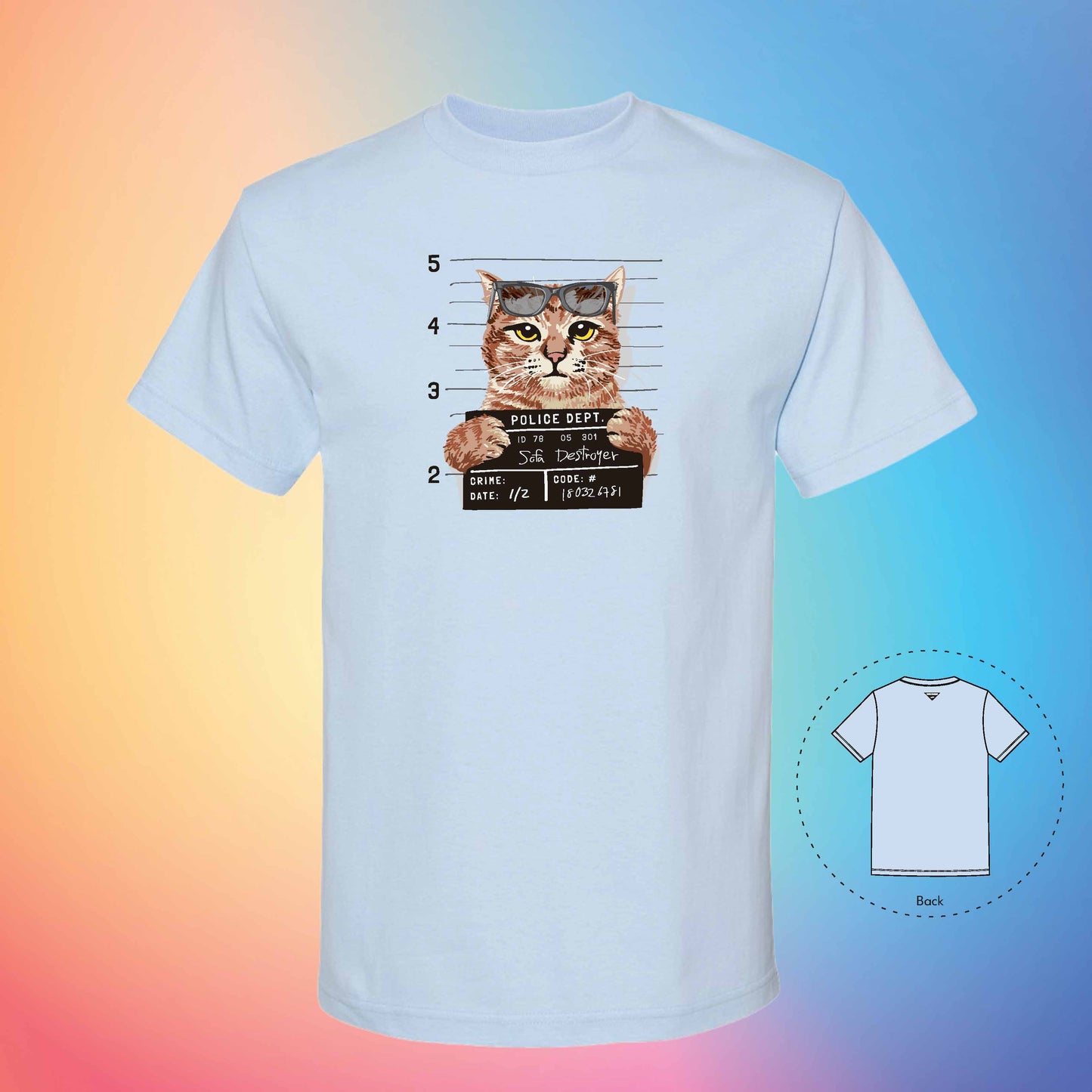 BUSTED MUGSHOT | Meow T-Shirt (Powder Blue)