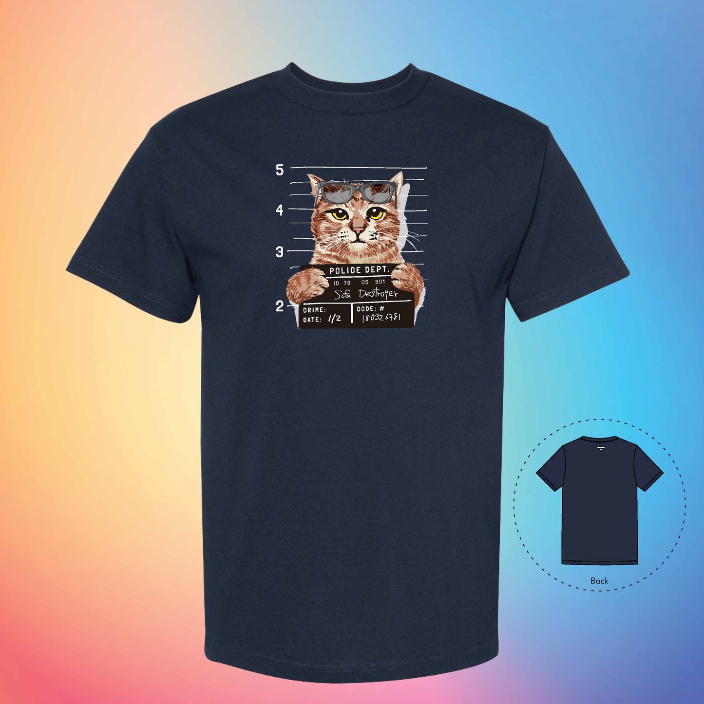 BUSTED MUGSHOT | Meow T-Shirt (True Navy)