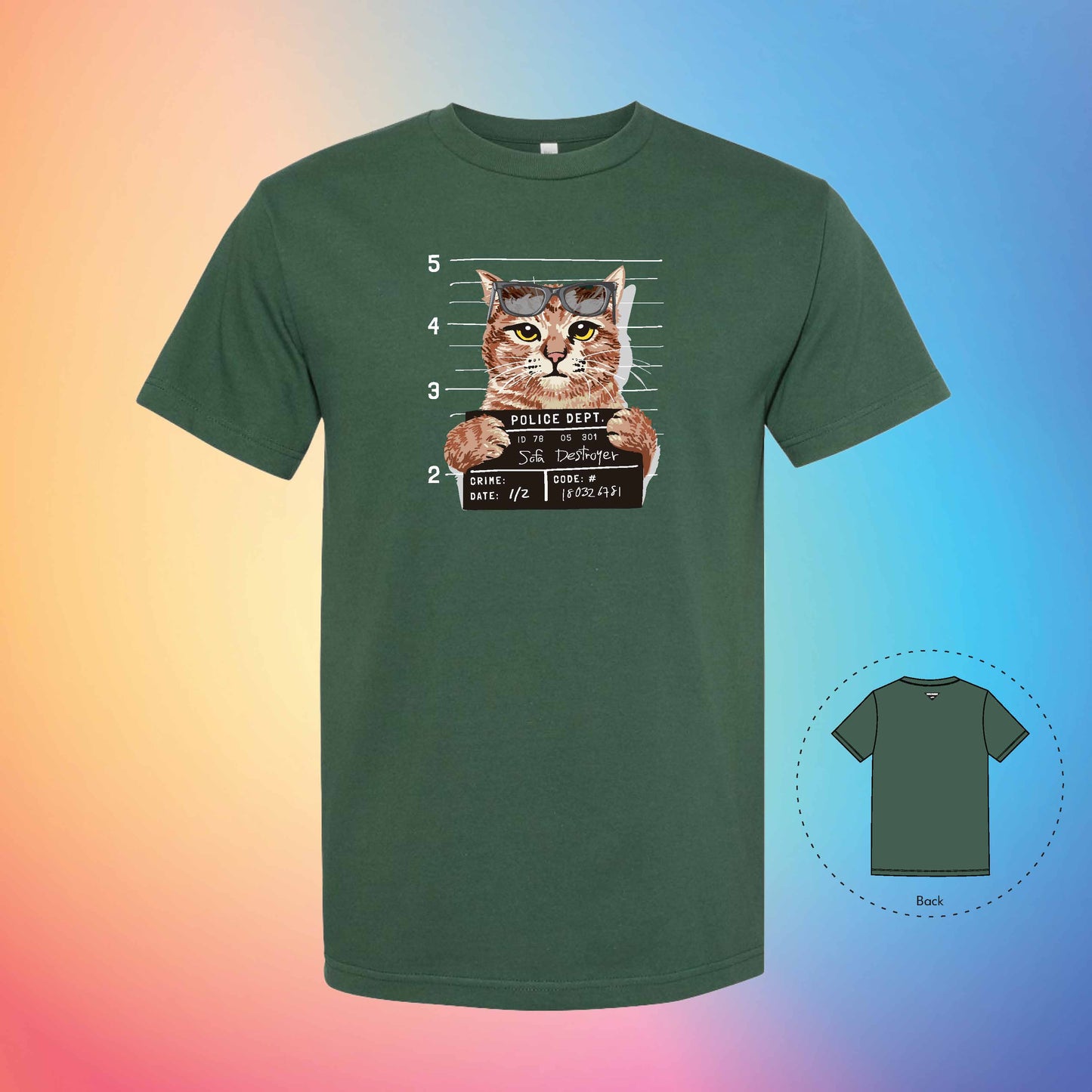 BUSTED MUGSHOT | Meow T-Shirt (Forest Green)