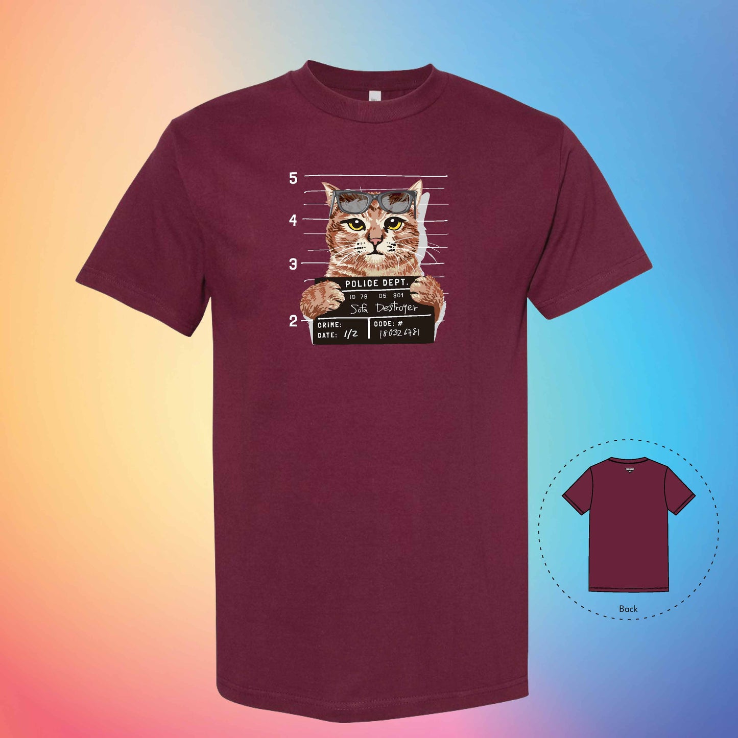 BUSTED MUGSHOT | Meow T-Shirt (Burgundy)