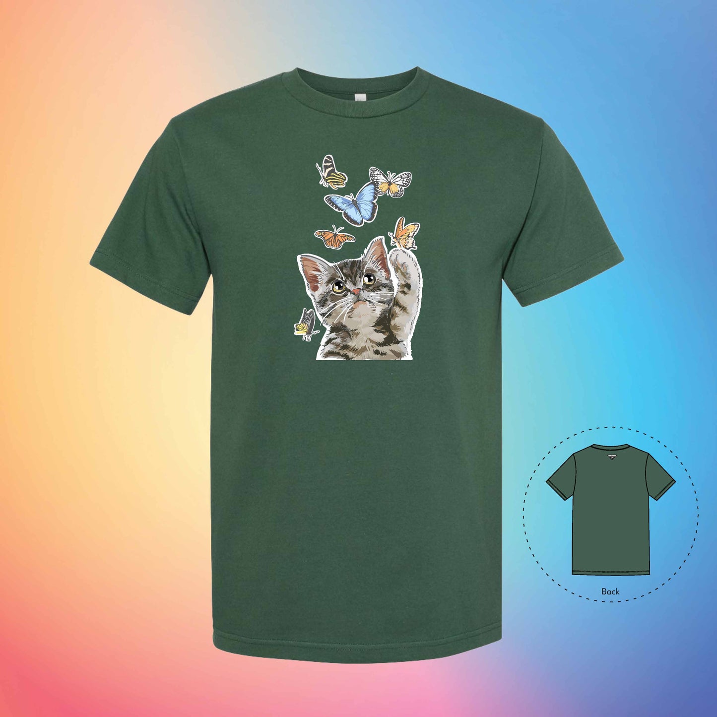 FEELING BUTTERFLIES | Meow T-Shirt (Forest Green)