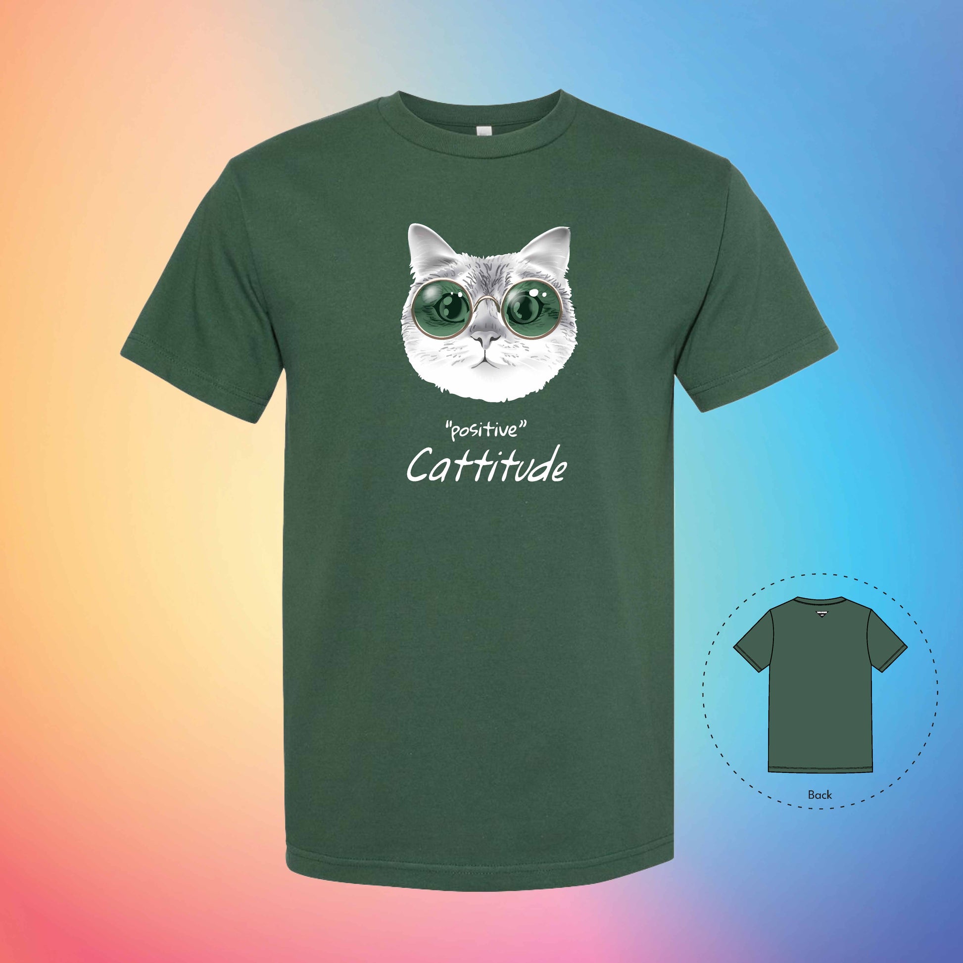 STAY POSITIVE | Meow T-Shirt (Forest Green)