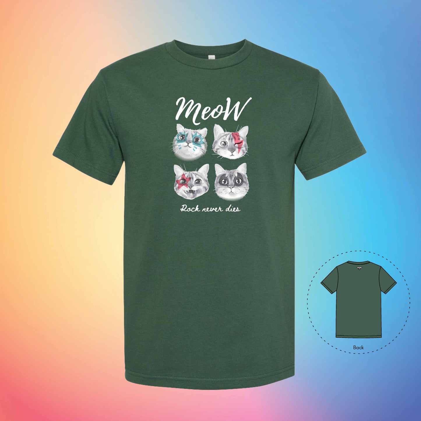 ROCK NEVER DIES | Meow T-Shirt (Forest Green)