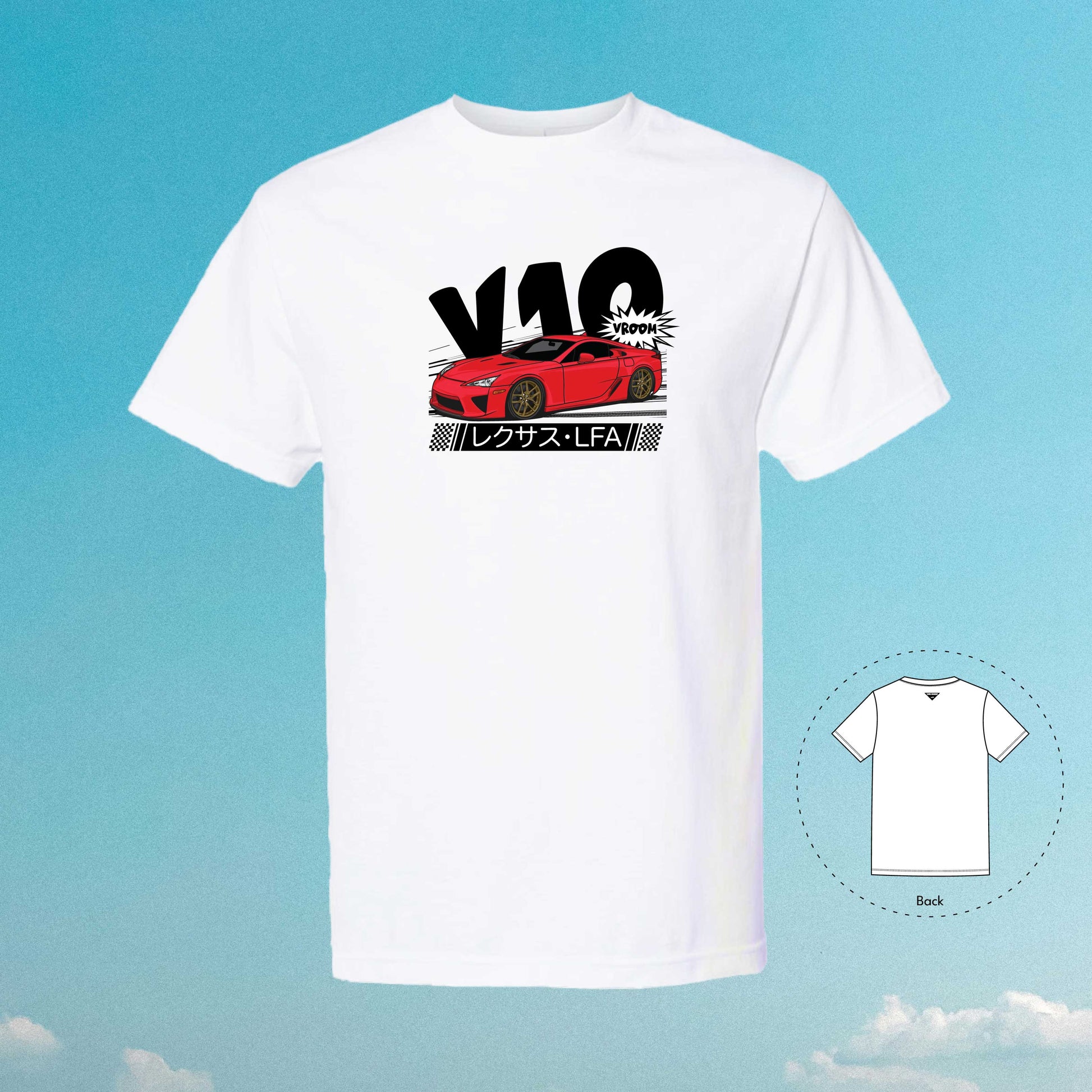 V10 Power LFA VROOM Red White T-Shirt