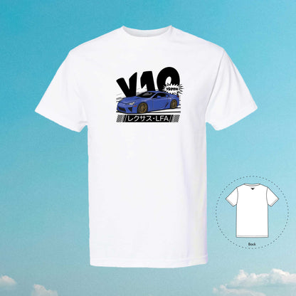 V10 Power LFA VROOM Blue White T-Shirt