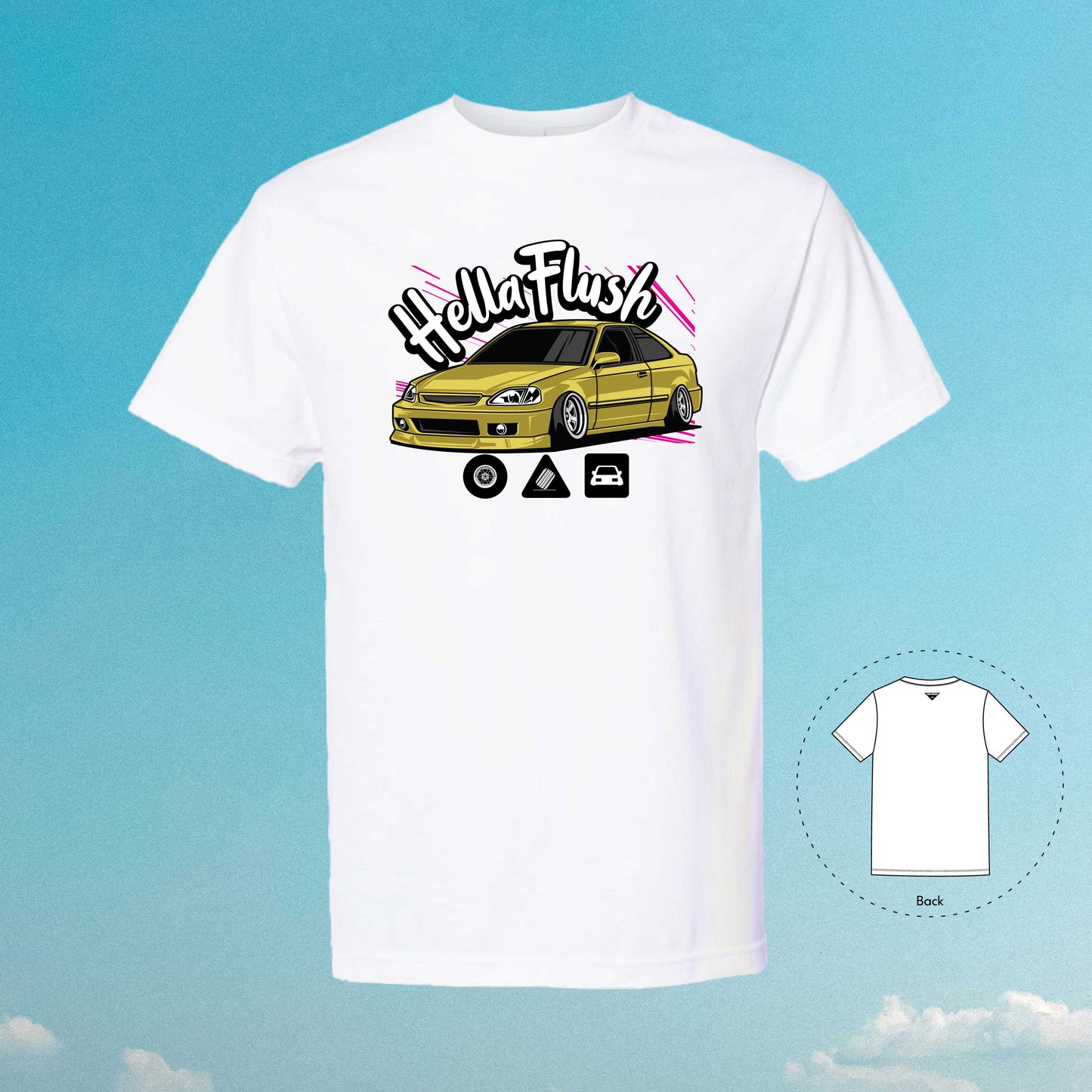 Hellaflush Culture EM1 Car Tuner Gold White T-Shirt