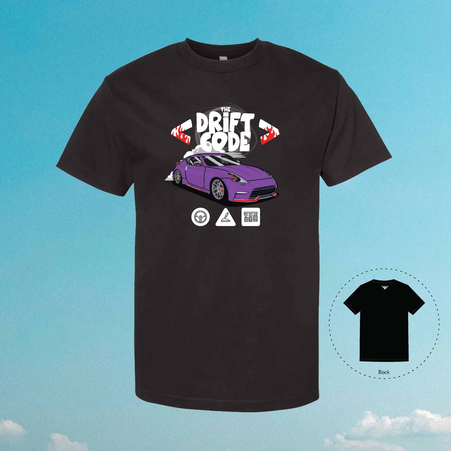 The Drift Code 370Z Z34 Car Tuner T-Shirt (Black-Purple)