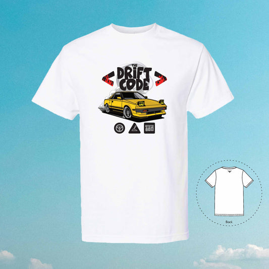 The Drift Code Corolla AE86 Car Tuner T-Shirt (White-Gold)