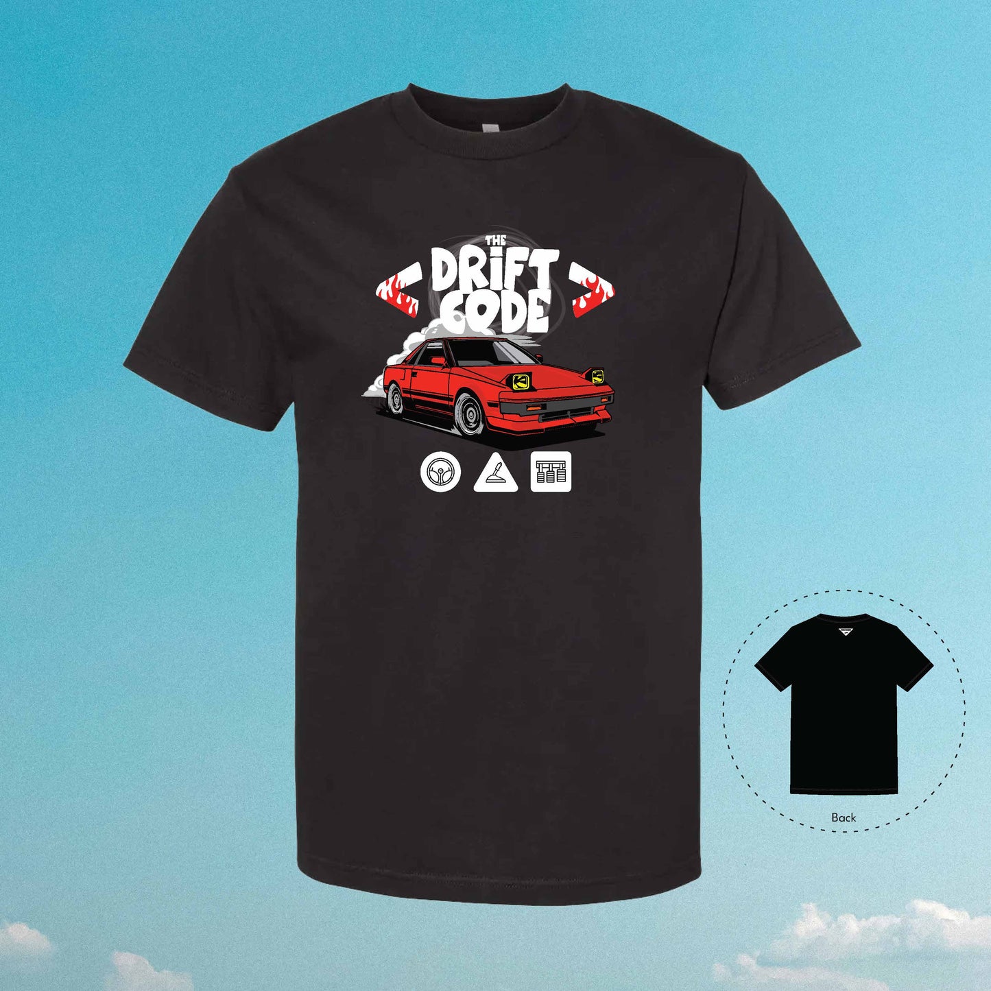 The Drift Code Corolla AE86 Car Tuner T-Shirt (Black-Red)