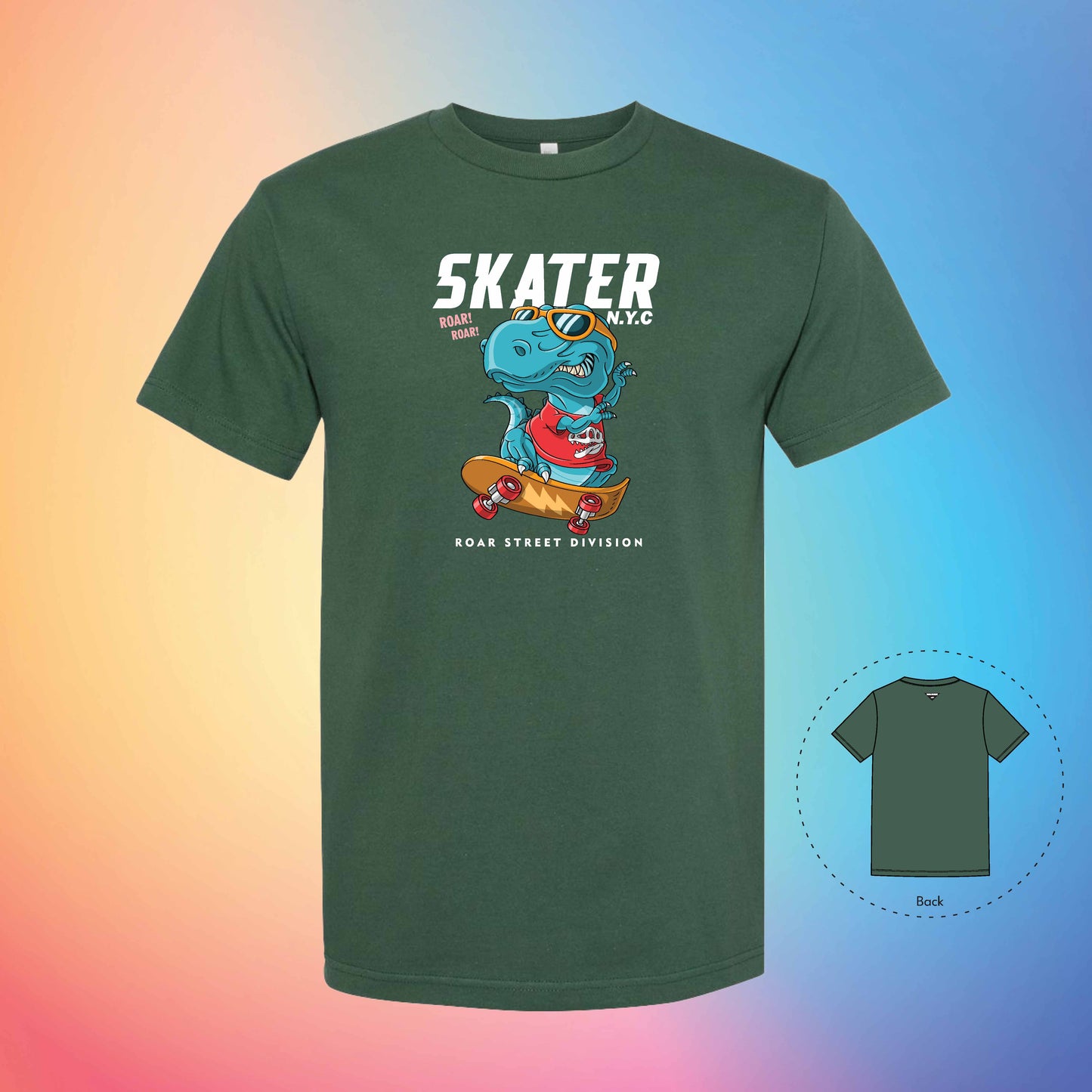 DINOSAUR SKATER | Exotic T-Shirt (Forest Green)