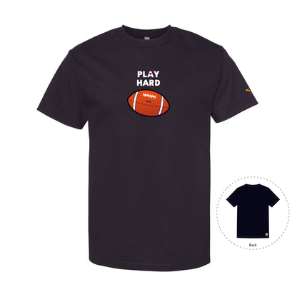 Work Hard, Play Hard Football (Rework) Love Black T-Shirt