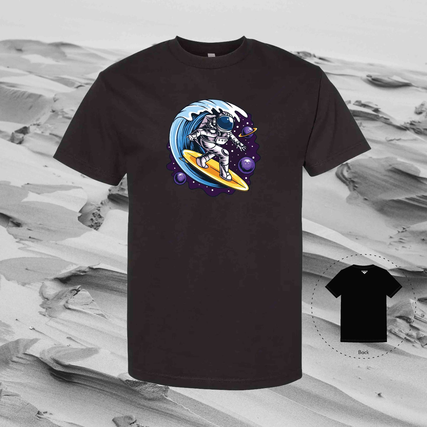 SURF SPACE with Strolling Astronaut T-Shirt (Black)