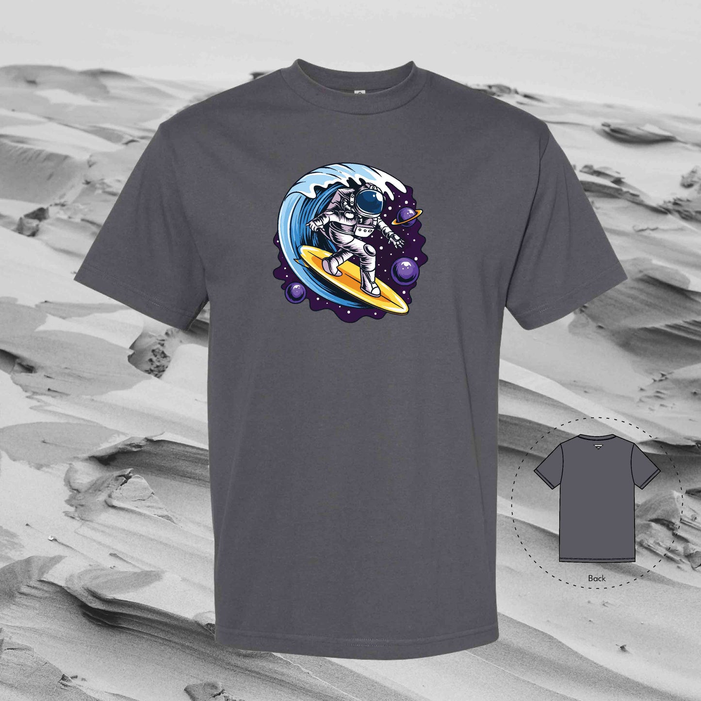 SURF SPACE with Strolling Astronaut T-Shirt (Charcoal)